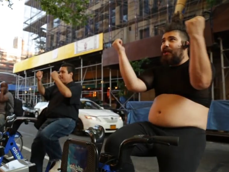 Fabrizio Goldstein, a comedian who goes by \"Fat Jew,\" has found a way to shed some pounds, help the homeless and put the New York bike share program to use when not being utilized.