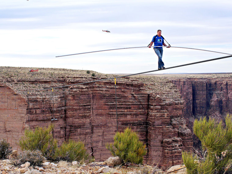 Nik Wallenda nears the end of his quarter mile high-wire walk. Wallenda said his faith helped him stay focused on making it to the other side.