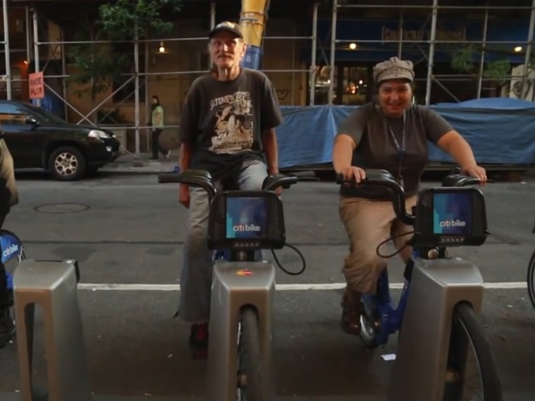 Students of a recent spin class Goldstein taught using New York's ride share program bikes.