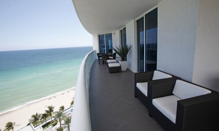 In this photo taken on Sept. 6, 2011 is a balcony overlooking the Atlantic Ocean at the Trump Hollywood condominiums in Hollywood, Fla. Latin America...