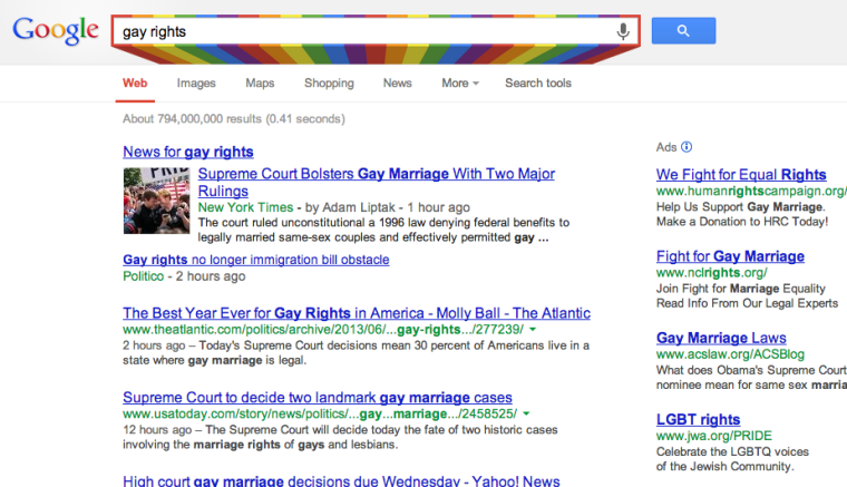 Google now celebrates gay pride every year with a rainbow-themed Google doodle among many other LGBT-focused ventures.