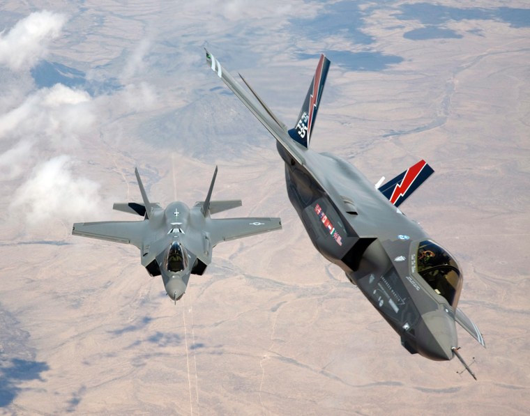 epa03673797 A undated Lockheed Martin Aeronautics handout image made available by Lockeed Martin showing F-35 AF-1 and AF-2 upon their arrival at Edwa...