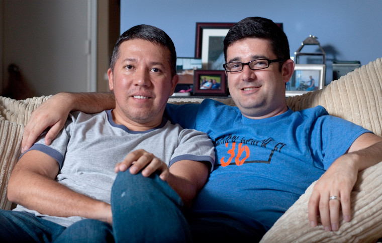 Hector Frias, left, and partner Chris Reay, who have been together seven years, say that they feel like Texas will be the last state to allow gay marriage.