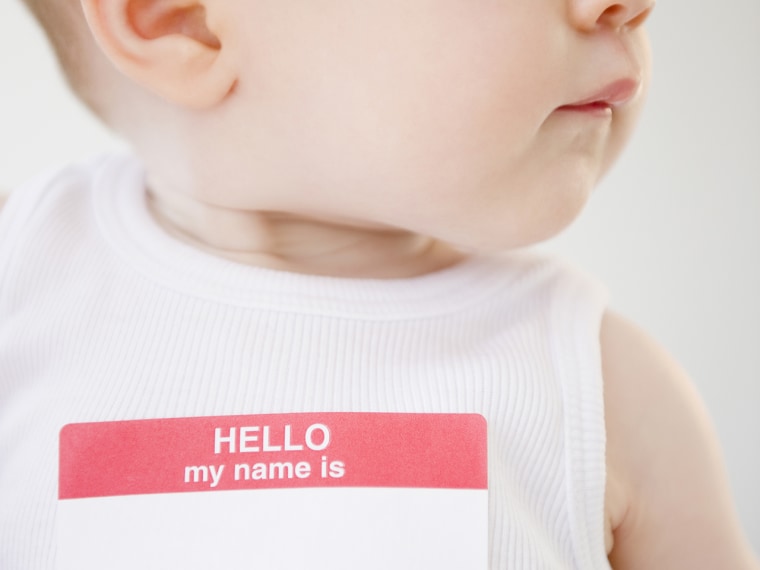 Baby wearing name tag