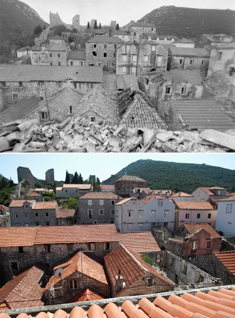 A combination picture shows the old town of Mali Ston, Croatia, in 1991 and the same area, rebuilt, in 2012. The city of Dubrovnik was severely damaged due to shelling by Serb-dominated Yugoslav troops during Croatia's 1991-95 war of independence.