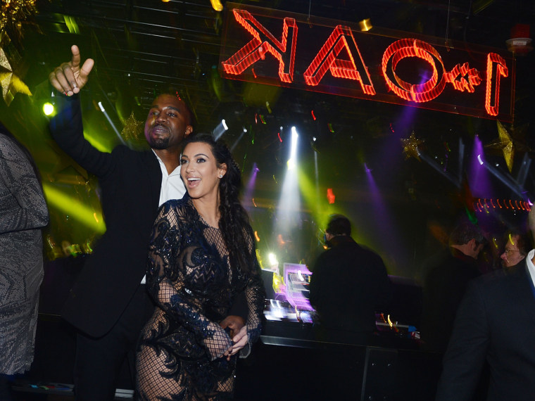 Kanye West and Kim Kardashian celebrate New Year's Eve on December 31, 2012 in Las Vegas, Nevada.