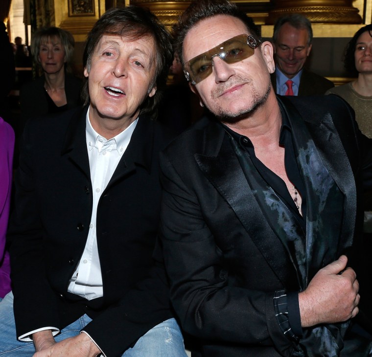 Paul McCartney, left, and Bono in Paris on Monday.