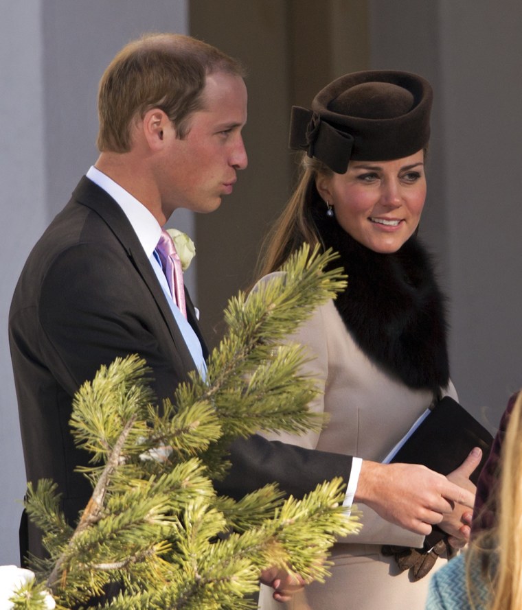 Prince William, seen escorting Duchess Kate, wore a pink tie with his suit in serving as one of the ushers for the wedding of friends Laura Bechtolsheimer and Mark Tomlinson in Switzerland.