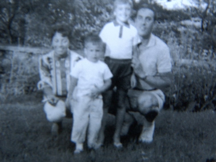 A photo taken by Matt Lauer's young next-door neighbor in the late 1950s shows Matt (in front) as a tot, along with (from left) his mother, Marilyn, his sister, April, and his father, Jay.