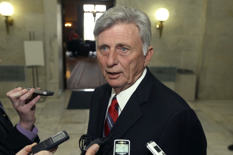 Arkansas Gov. Mike Beebe talks to reporters Monday, March 4, at the state Capitol in Little Rock after vetoing legislation that would have banned abortions 12 weeks into a pregnancy.