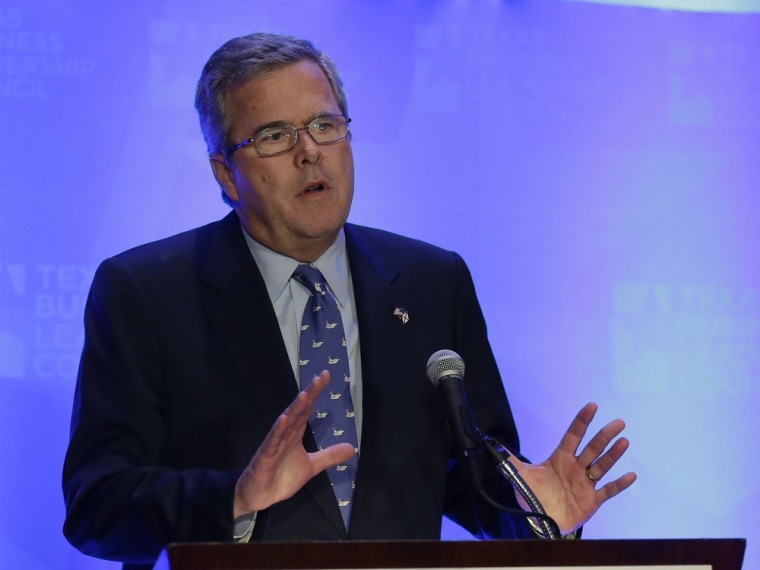 Former Florida Gov. Jeb Bush talks about education as he addresses the Texas Business Leadership Council, Tuesday, Feb. 26, 2013, in Austin, Texas.