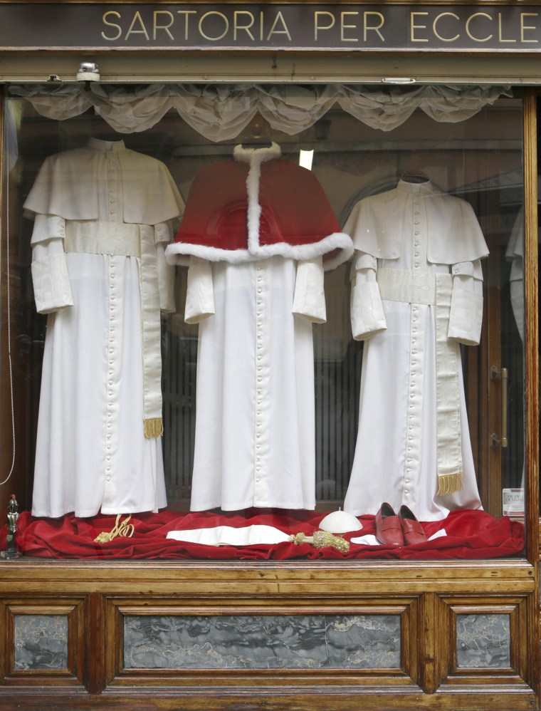 Three sets of papal outfits - small, medium and large will be sent to the Vatican for the new pope.