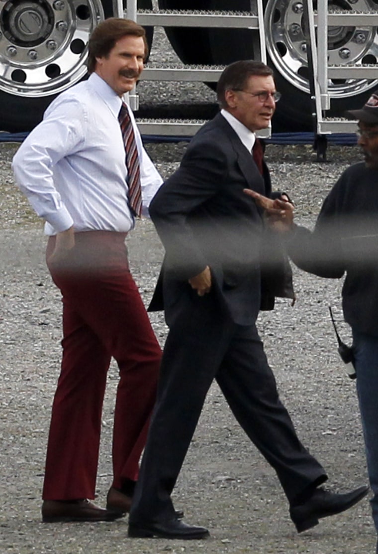 Will Ferrell and Harrison Ford are seen on the set of