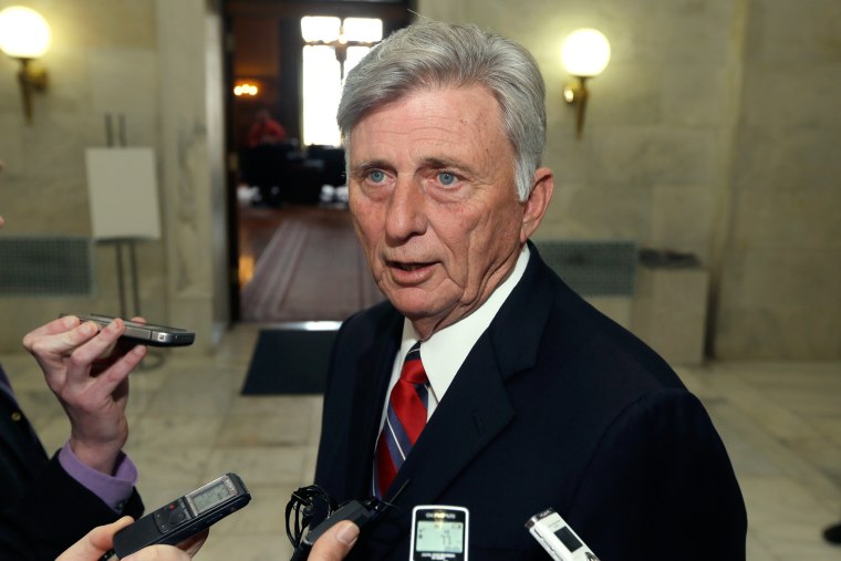 Arkansas Gov. Mike Beebe is interviewed at the Arkansas state Capitol in Little Rock, Ark., on Monday, March 4, 2013, after vetoing legislation that would have banned abortions 12 weeks into a pregnancy.