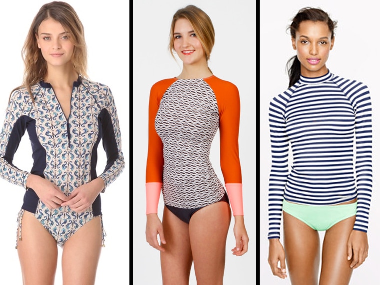 Chic rash guards from Tory Burch ($250), The Seea ($60) and J. Crew ($75).