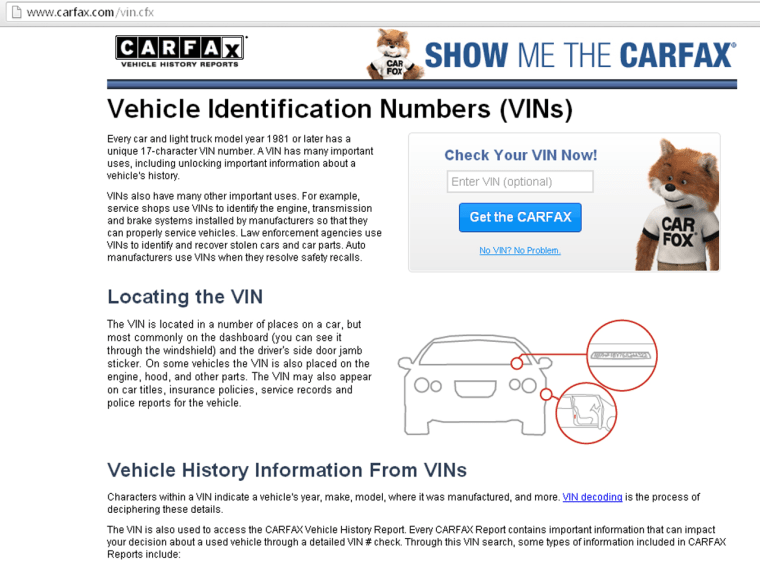 How to find your VIN number on carfax.com.
