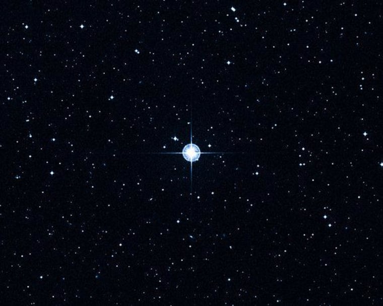 This Digitized Sky Survey image shows the oldest star with a well-determined age in our galaxy. Called the Methuselah star, HD 140283 is 190.1 light-years away. Astronomers refined the star's age to about 14.5 billion years (which is older than the universe), plus or minus 800 million years.