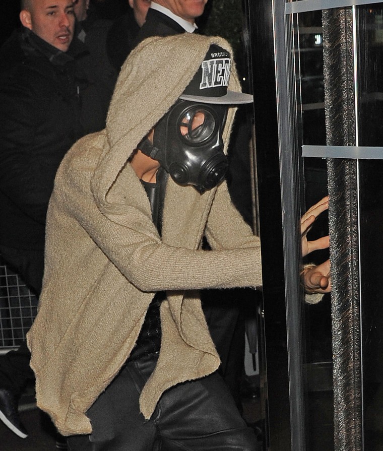 Justin Bieber wore a gas mask in London on Wednesday.