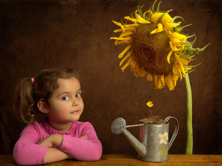 Athena with sunflowers.