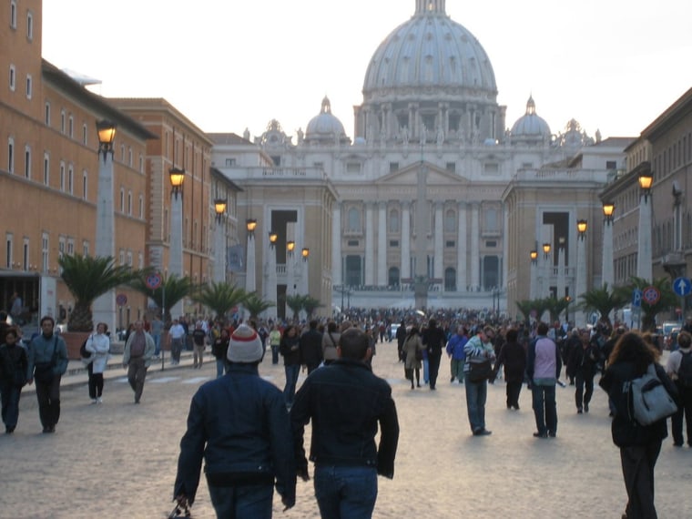 Walking to St. Peter's Square after word spread that Pope John Paul II was on his death bed.