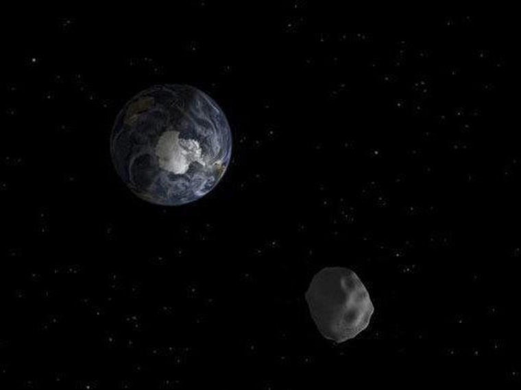 The passage of asteroid 2012 DA14 through the Earth-moon system, is depicted in this handout image from NASA.