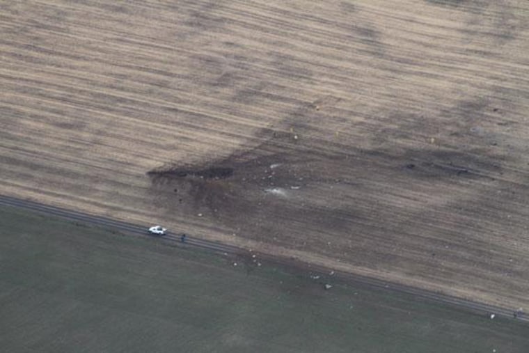 A military jet crashed into the ground in Harrington, Wash. on Monday, March 11, 2013.