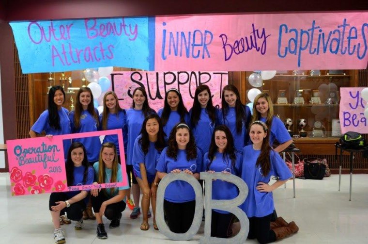 Operation Beautiful participants pose without makeup at their high school in Plano, Texas, on March 8.