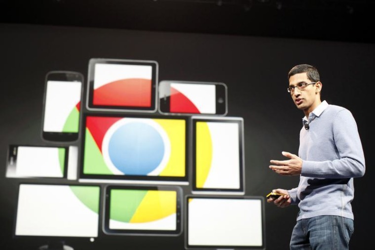 Sundar Pichai, senior vice president of Google Chrome, speaks during Google I/O Conference 2012