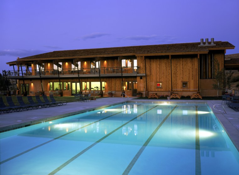 Spring Creek Ranch hotel pool at night.