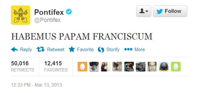 @Pontifex, the official Vatican Twitter account, announces the new pope.