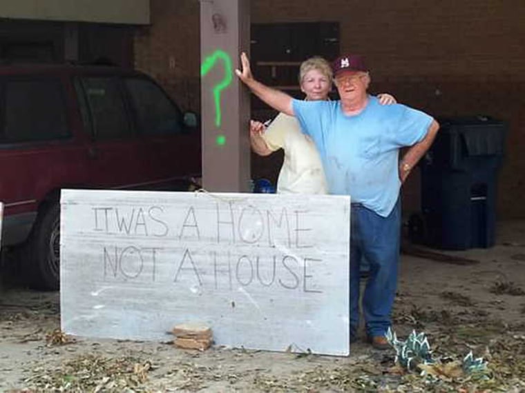 Harry Stamps and his wife, Ann, lost their home in Long Beach, Miss., to Hurricane Katrina. In this photo outside their damaged home, Harry wears his signature Fruit of the Loom T-shirt and grass-stained Mississippi State University baseball cap.