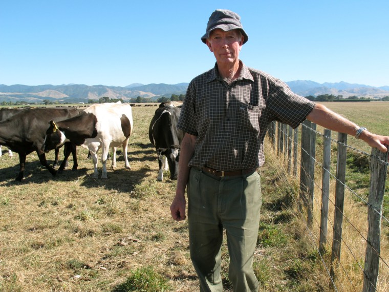 John Rose stands in a field on his dairy farm in New Zealand on Thursday. A drought on the country's North Island is costing farmers millions of dollars each day and is beginning to take a toll on the country's economy.