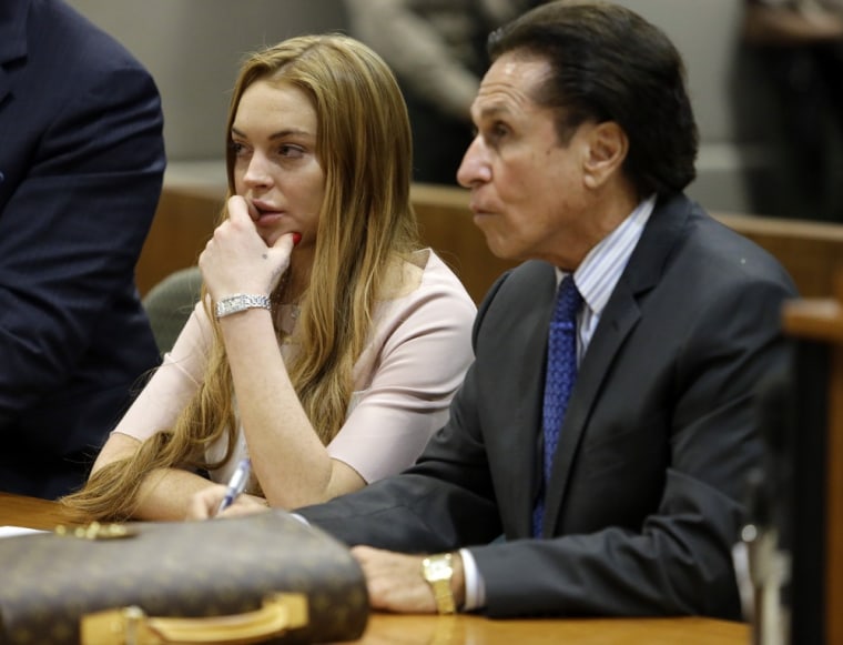 Lindsay Lohan and attorney Mark Heller in Los Angeles Superior Court on Monday, March 18.