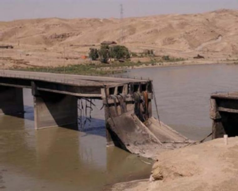 This bridge across the Tigris River was destroyed by U.S. and allied warplanes in 2003. Rebuilding it proved problematic -- and extremely expensive.