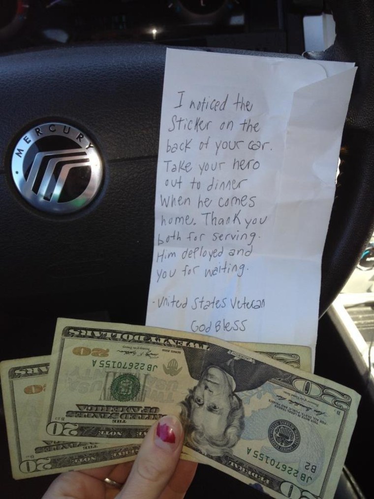 Samantha Ford returned from an errand to find this note on her windshield.