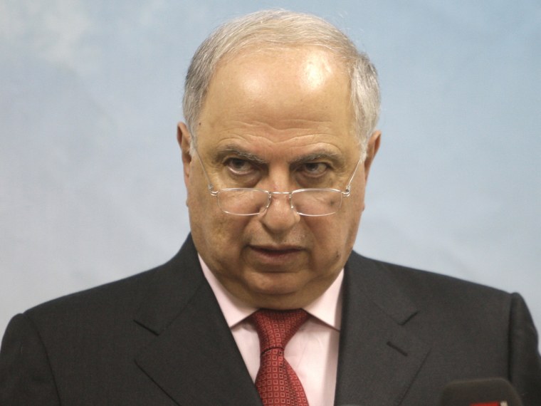 Iraqi Shi'ite politician Ahmed Chalabi, head of the Iraqi National Congress, speaks at a news conference in Baghdad Feb. 14, 2010.