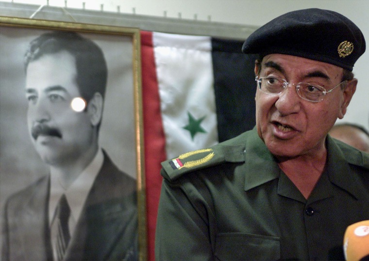 Iraqi Information Minister Mohammed Saeed al-Sahaf speaks at a news conference in Baghdad on March 24, 2003.