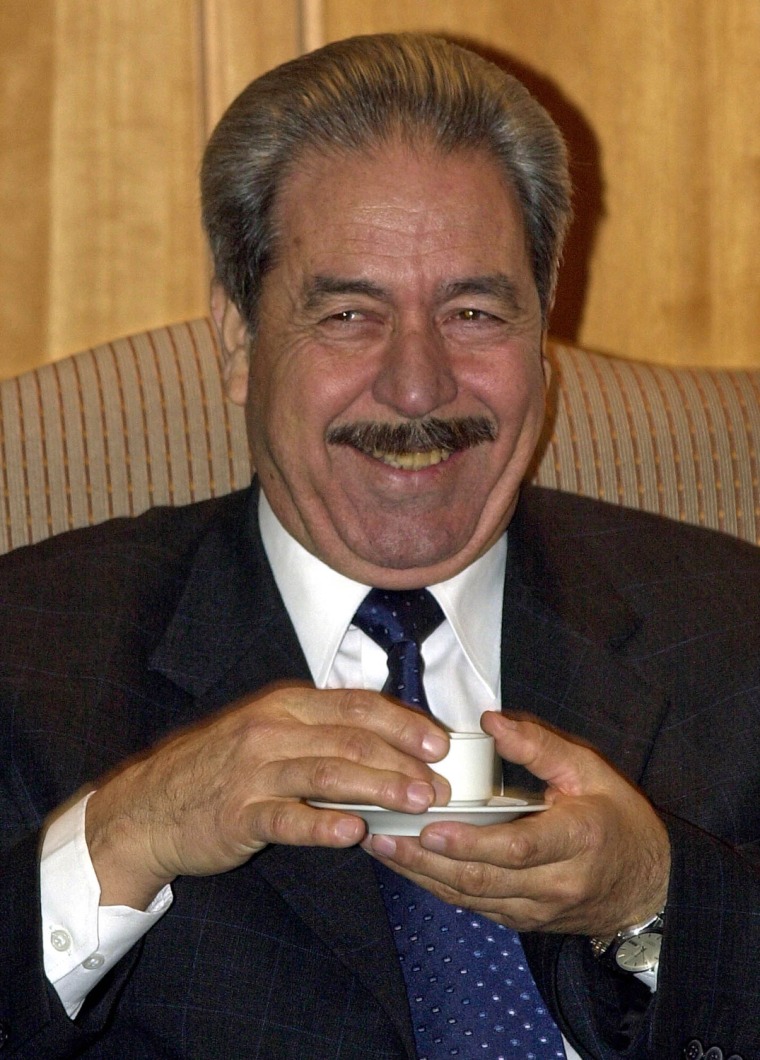 Saddam Hussein's first cousin and Iraqi special envoy to Arab leaders Ali Hassan al-Majid is seen shortly after arriving at Beirut airport in Lebanon on Jan. 20, 2003.
