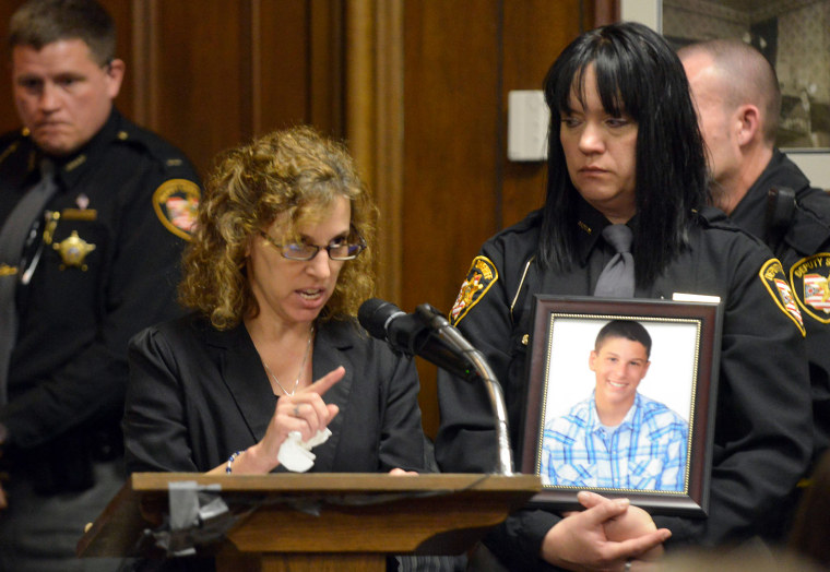 Dina Parmertor, mother of shooting victim Daniel, speaks during the sentencing of T.J. Lane in Cleveland, Ohio, March 19.