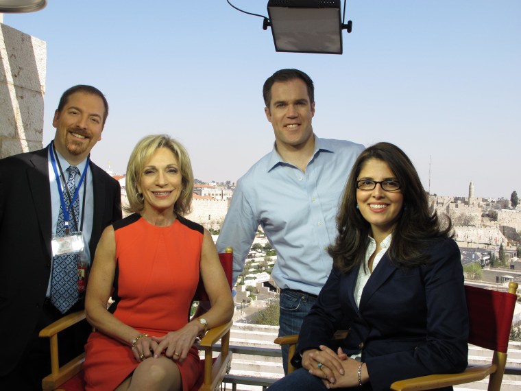 (L-R) Chuck Todd, Andrea Mitchell, Peter Alexander, Atia Abawi Not pictured: Martin Fletcher and Richard Engel