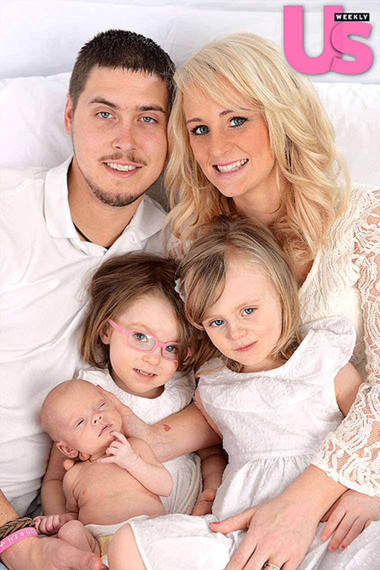Leah Messer of MTV's \"Teen Mom 2\" photographed with her daughters Aliannah, Aleeah, and Adalynn and her husband Jeremy Calvert at their home in Elkview, W.Va., on March 12.