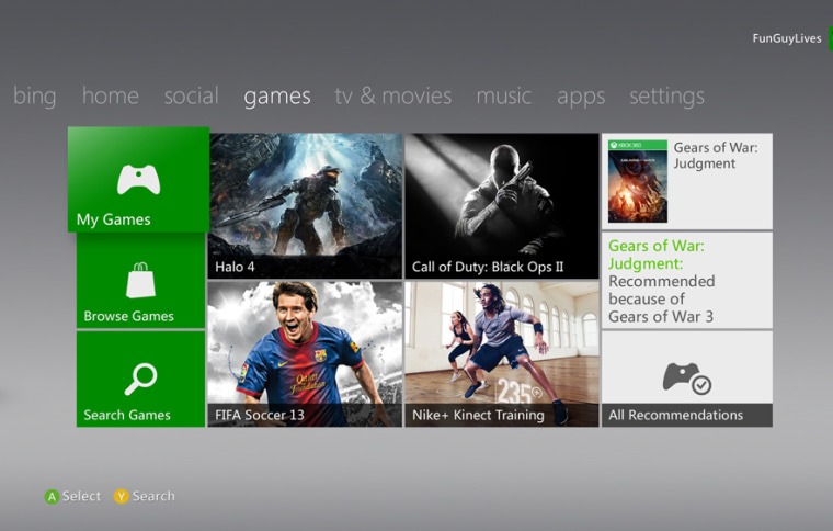 Xbox Live dashboard