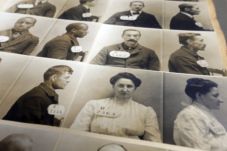 An excerpt out of the Eastern State Penitentiary 1904-1906 mug shot book  in Philadelphia.
