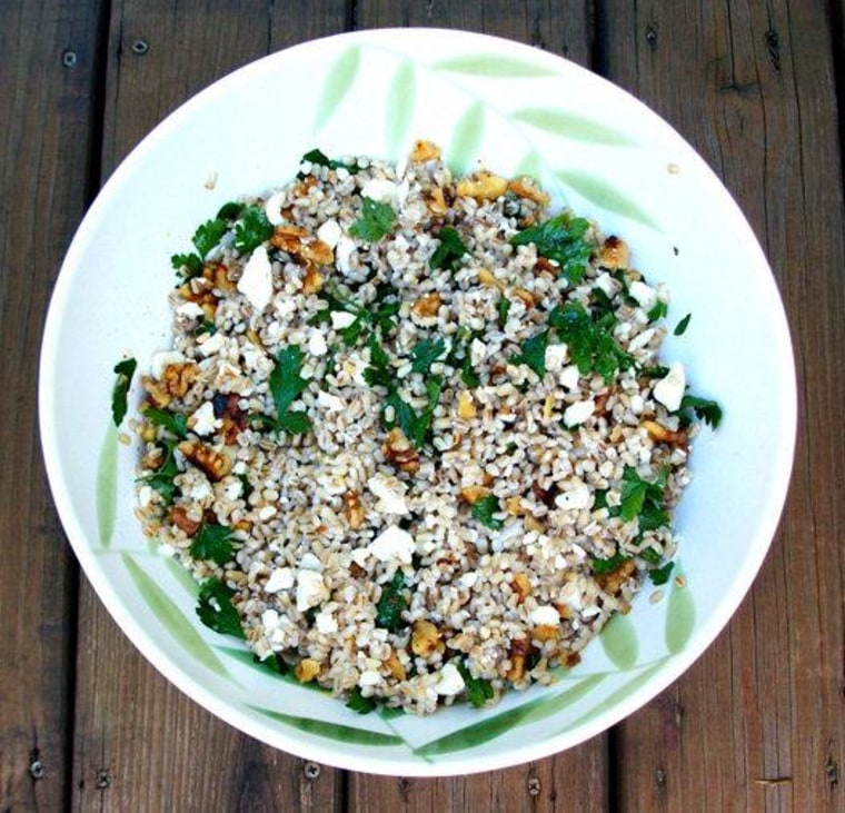 Barley salad with pesto and walnuts