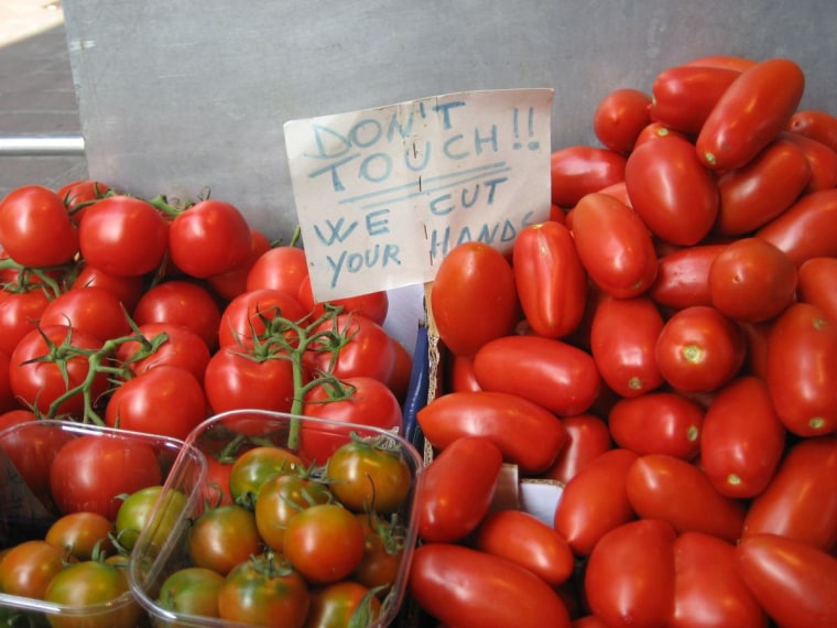 The only sign in English in the fruit and vegetable market in Bologna, Italy.