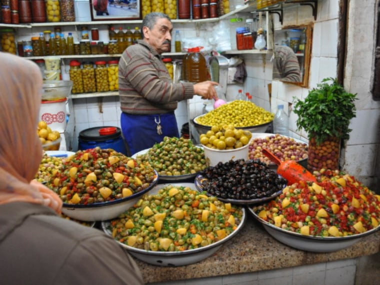 Olive stand in the Medina of Fez, Morocco