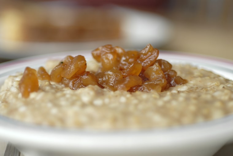 Cinnamon, brown sugar and apple oatmeal from The Farm on Adderley restaurant in Brooklyn, NY.