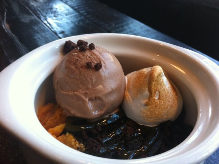 The foie gras marshmallow is paired with chocolate bouchon at The Girl and the Goat in Chicago.