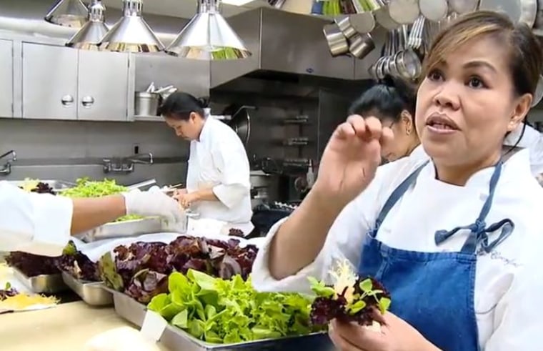 Chef Cristeta Comerford discusses the variety of produce used in Thursday night's dinner.