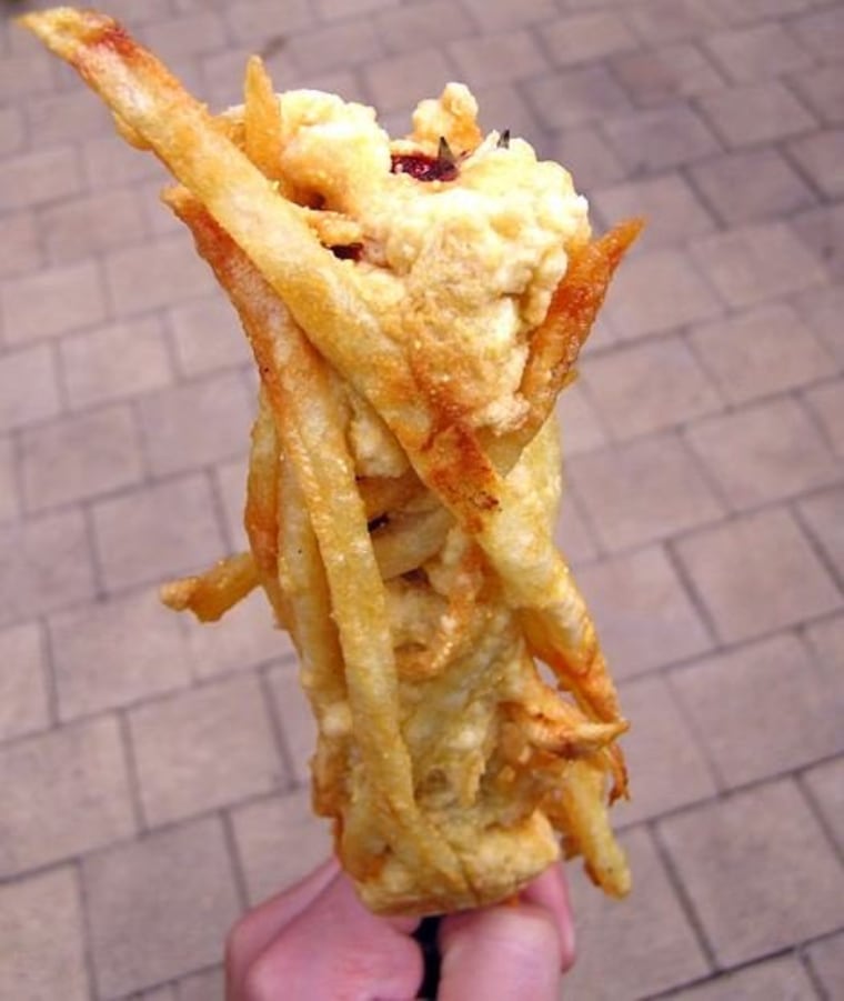 The totally insane frenchfry-coated hot dog.